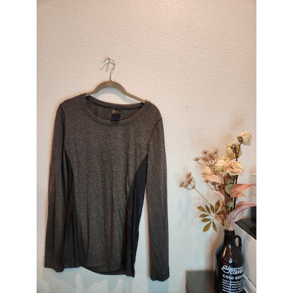 Nicole Miller Active Mesh Panel Long-Sleeve Top, Gray, Size Small - Picture 1 of 4